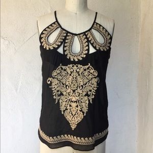 Black embroidered cutout tank top